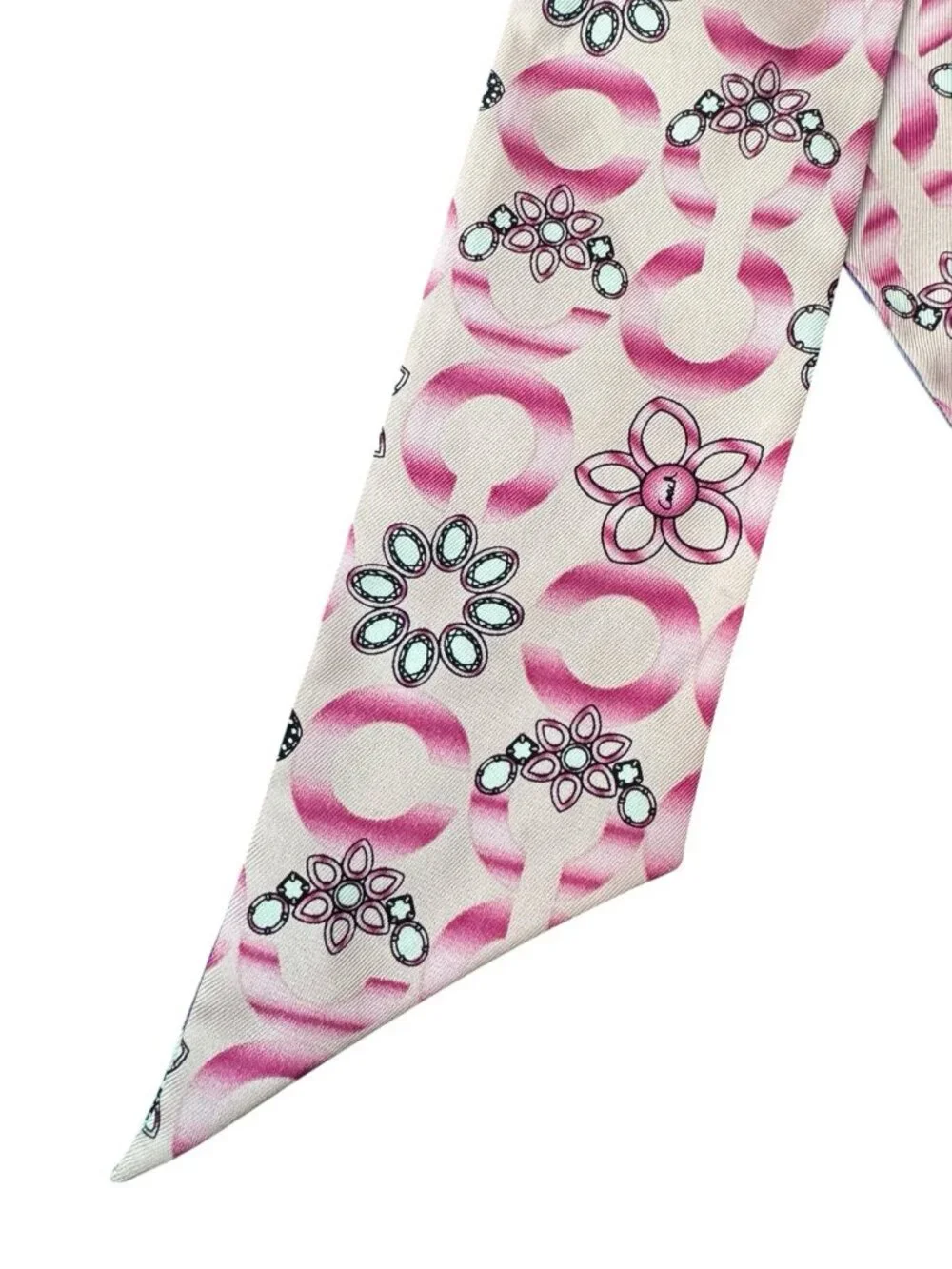Coach 100% Silk Y2K Skinny Bag Hair Scarf Signature Logo Purple Pink Floral
